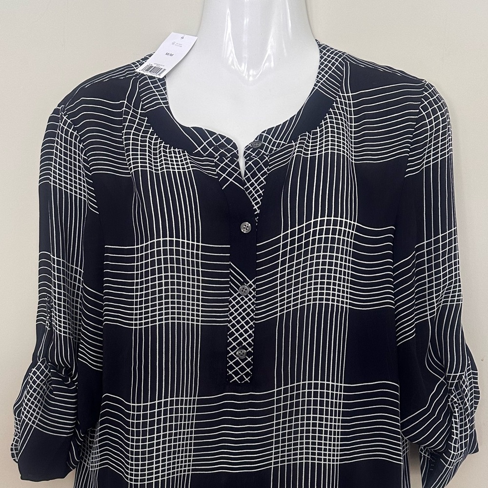 Banana Republic Women's Navy and White Plaid Top
